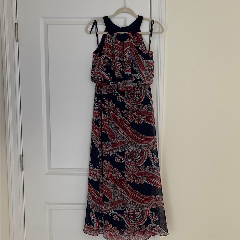 Roz & Ali Blue Red Halter Maxi Sundress